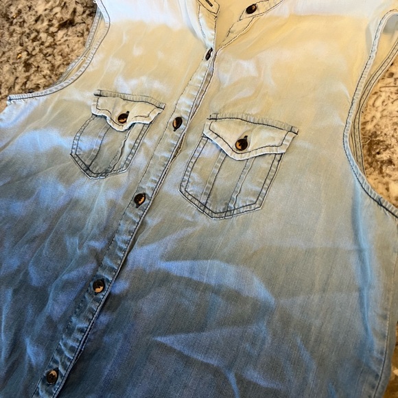 S Given Kale Women's Lyocell Shirt Dress Blue Sleeveless Summer Fall Denim Raw H - Picture 9 of 11